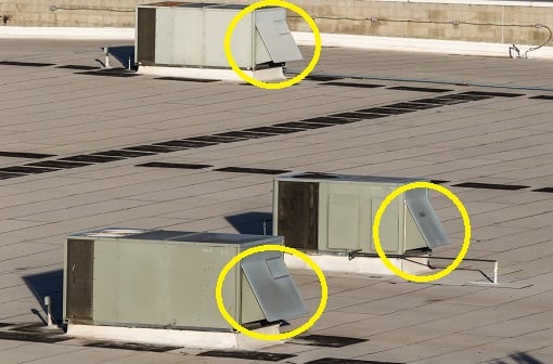 commercial rooftop units with economizers circled