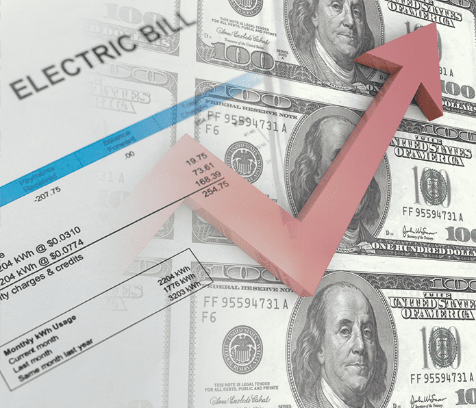 high electric bill with dollars in background