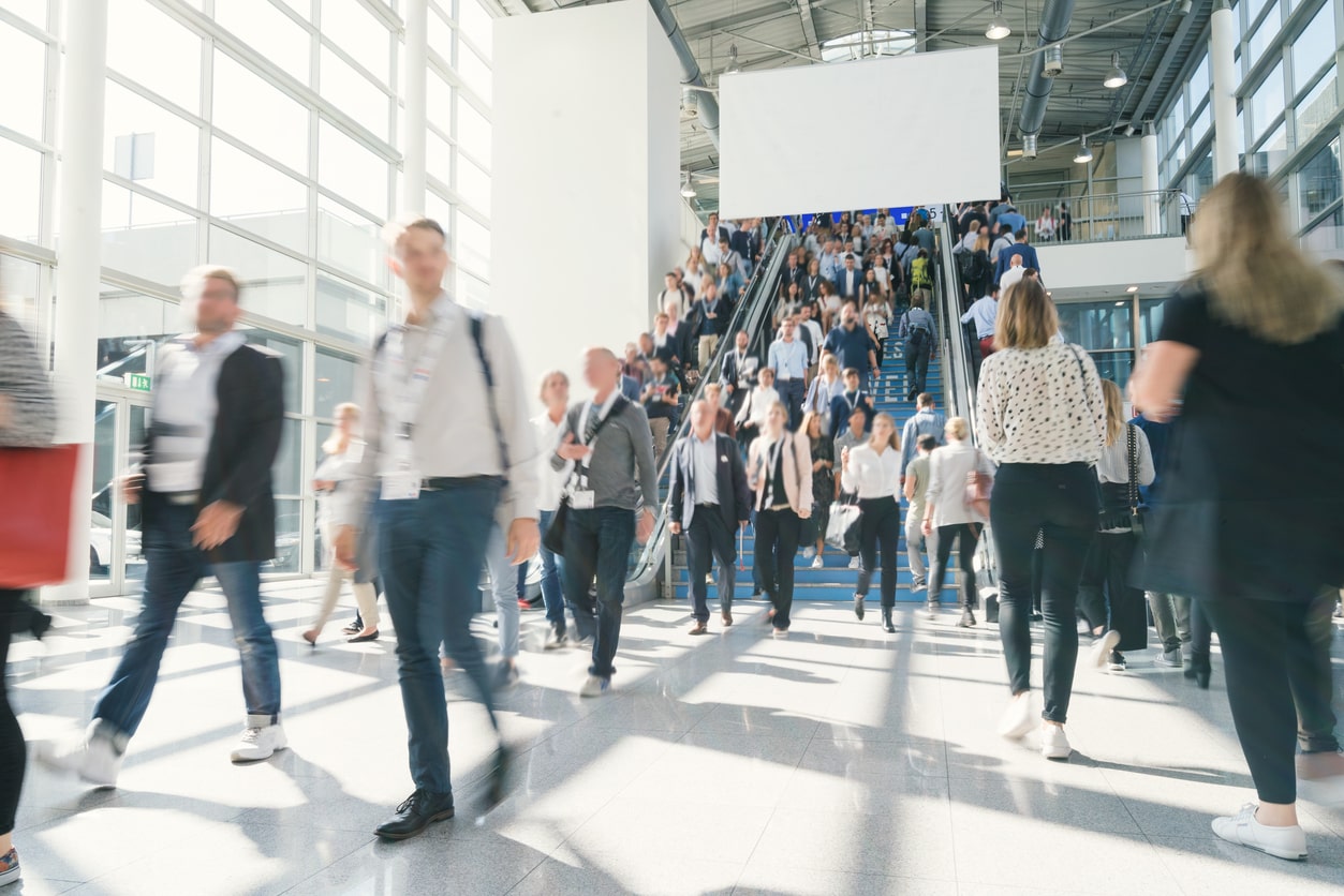 crowded hallway at trade show