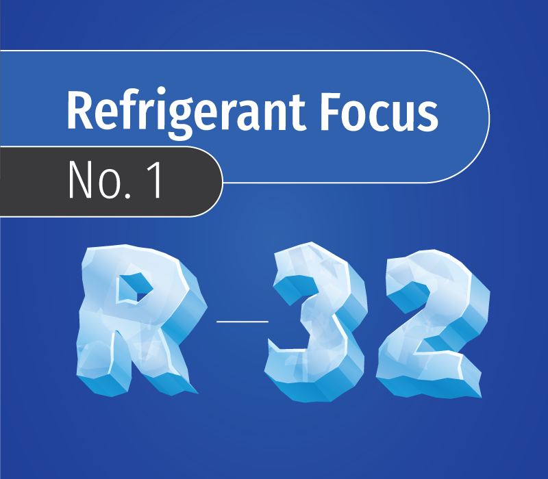 R32 refrigerant focus hero image with icy lettering